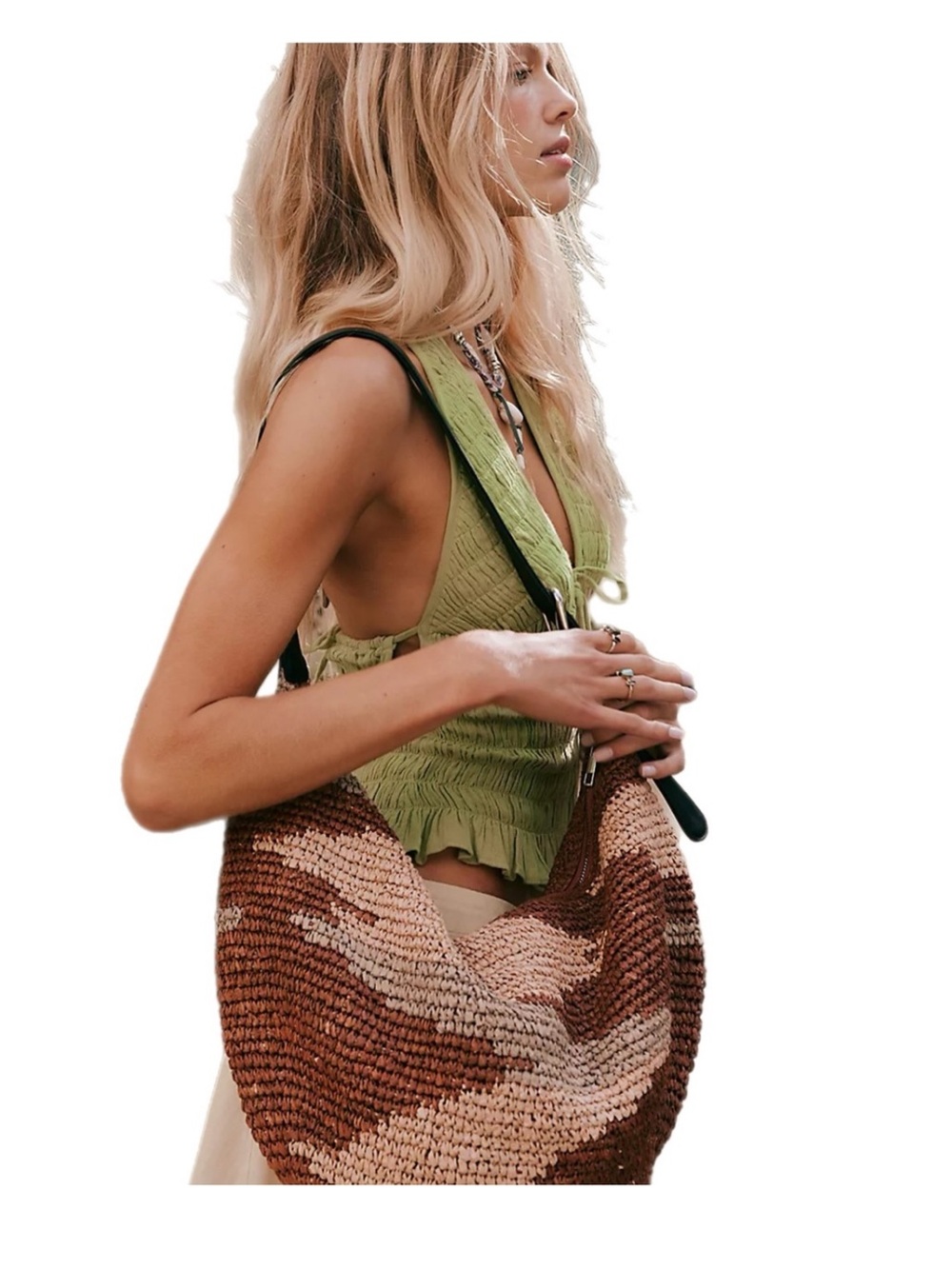 Free People Woven Shoulder Bag in Brown and Cream Tones